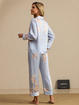[Ljusblå] SilkSilky-SE Long Sleeve Lapel Collar Dam Pyjama 002