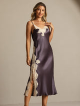 [Lila Grå] SilkSilky-SE Rent Silke Nightgown 007,