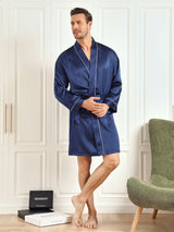 [Mörkblå] SilkSilky-SE Rent Silke 3/4 Ärm Mens Robe 005
