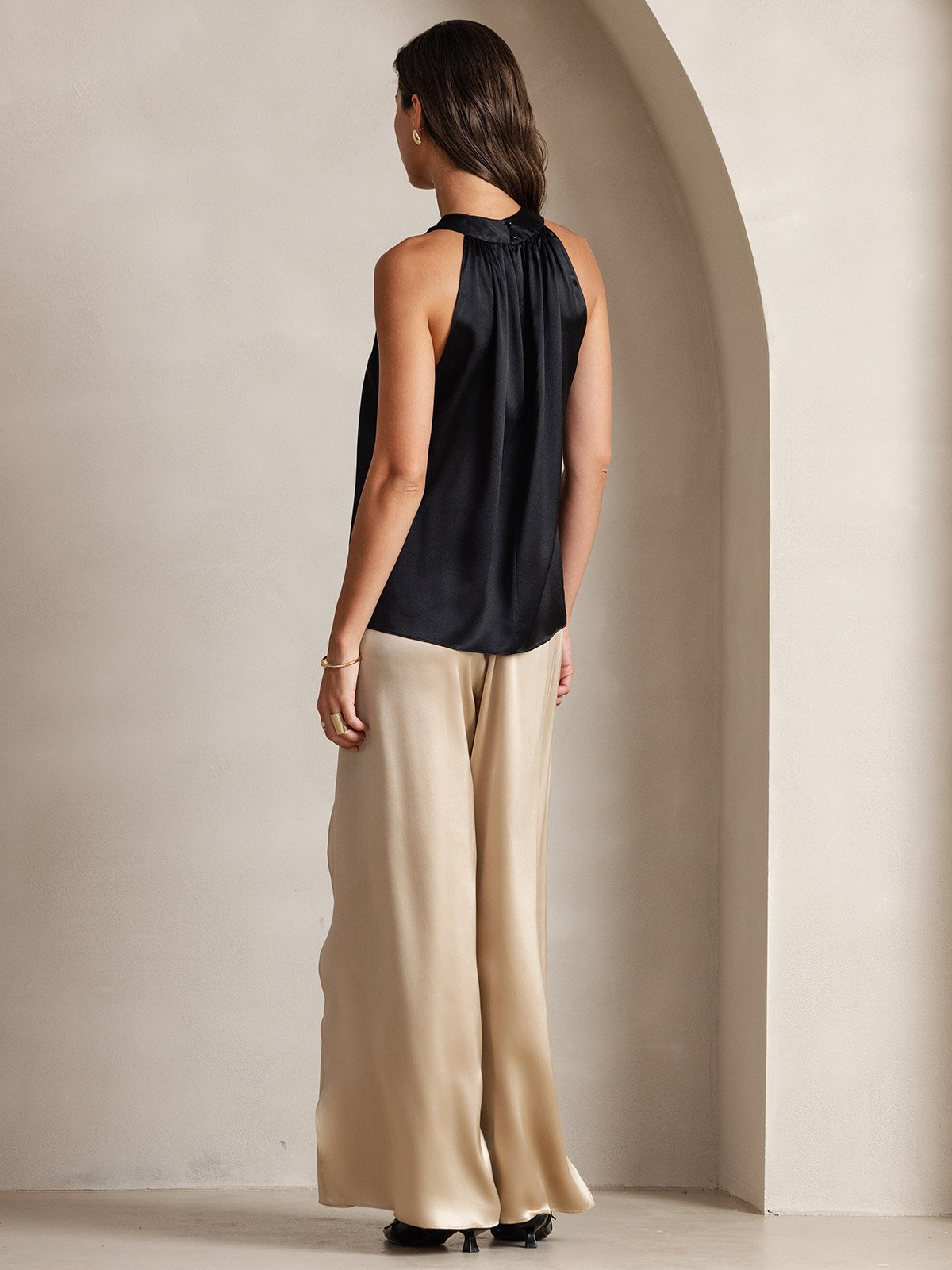 [Svart] SilkSilky-SE 19Momme Silke Womens T-Shirt 002