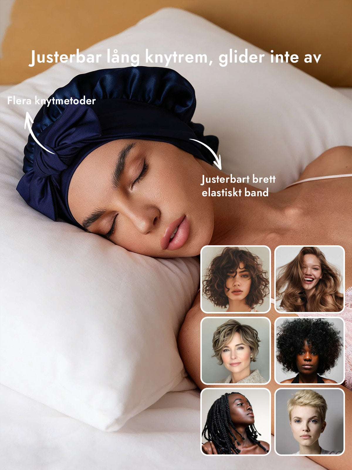 [Mörkblå] SilkSilky-SE Rent Silke Sleep Cap 004