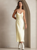 [Ljusgul] SilkSilky-SE Spaghetti Strap V Neck Nattlinne 003