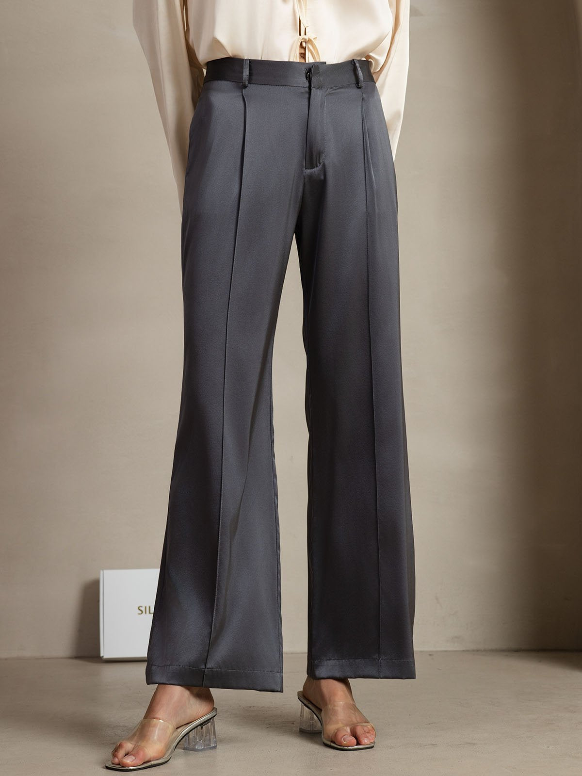 [Mörkgrå] SilkSilky-SE 19Momme Silke Womens Pants 005