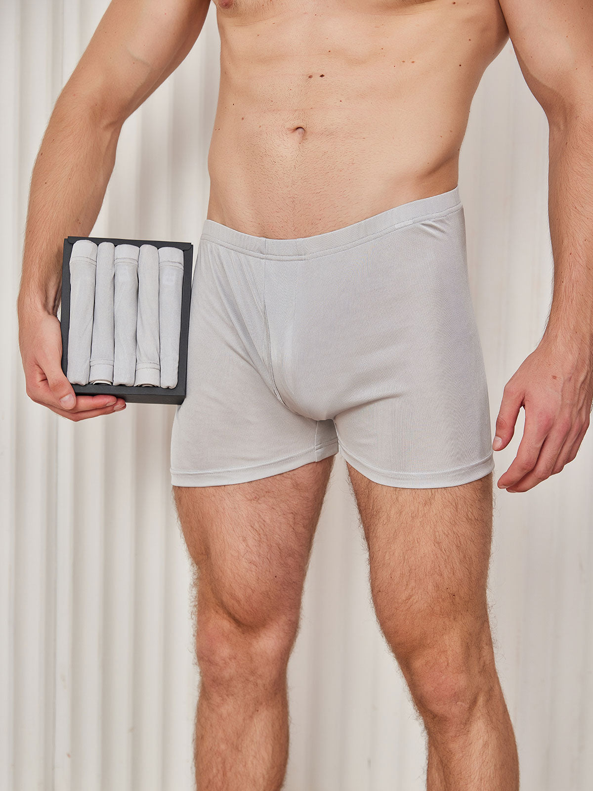 [Grå] SilkSilky-SE Silke Stickad Mens Underwear 001