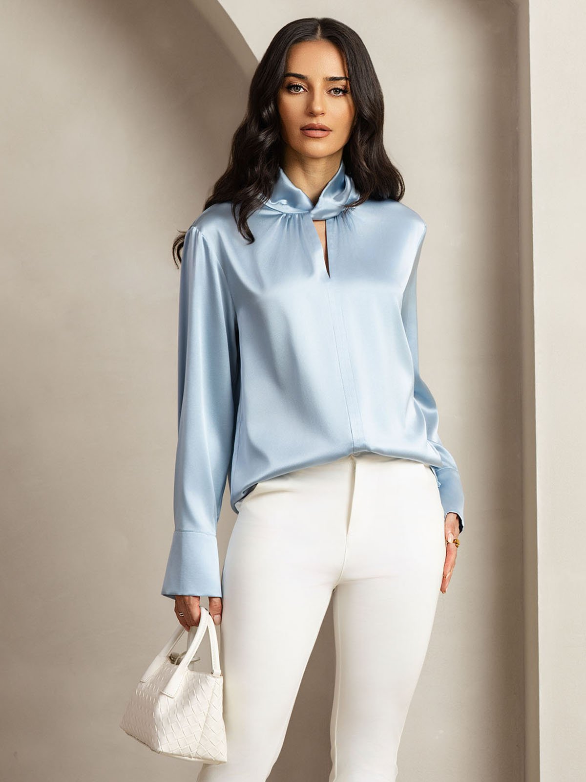 [Gråblå] SilkSilky-SE 19Momme Silke Womens Shirt 001