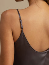 [Lila Grå] SilkSilky-SE Spaghetti Rem Djup Rund Halsringning Camisole Set 005