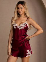 [Vin] SilkSilky-SE Spaghetti Strap V Neck Camisole Set 005