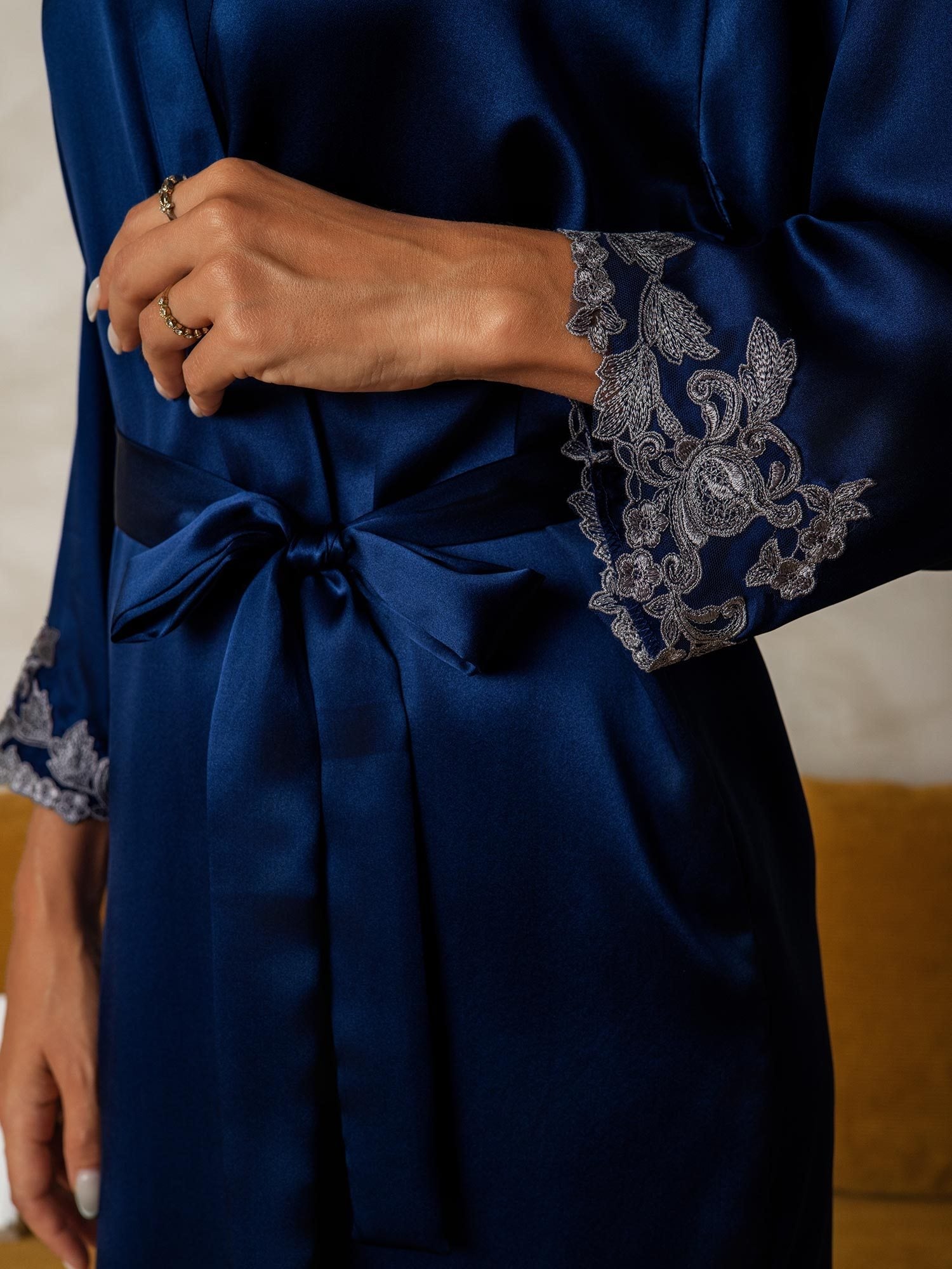 [Mörkblå] SilkSilky-SE Rent Silke Womens Robe 003