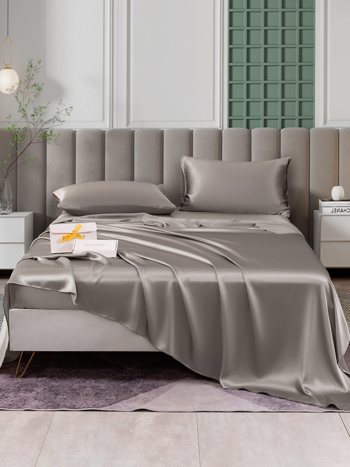 SilkSilky SE 25Momme Rent Silke Bedding Set Grå 001