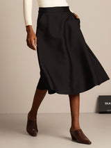[Svart] SilkSilky-SE 32Momme Silk-Wool Blend Skirt 003