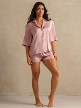 [Persikohud] SilkSilky-SE 19Momme Hårärm Notchkrage Dam Pyjama 007