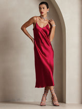 [Vin] SilkSilky-SE Spaghetti Strap V Neck Klänning 003