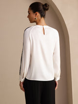 [Vit] SilkSilky-SE Long Sleeve Keyhole Neck Damblusar 002