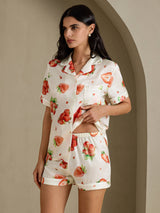[Vit Jordgubbe] SilkSilky-SE Short Sleeve Notch Collar Dam Pyjama 003