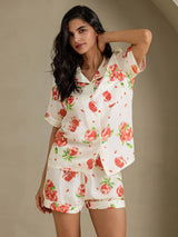 [Vitt Granatäpple] SilkSilky-SE Short Sleeve Notch Collar Dam Pyjama 004