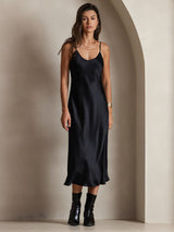 [Svart] SilkSilky-SE Spaghetti Strap V Neck Klänning 001
