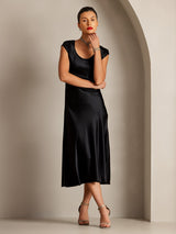 [Svart] SilkSilky-SE Kappärm Scoop Neck Klänning 004