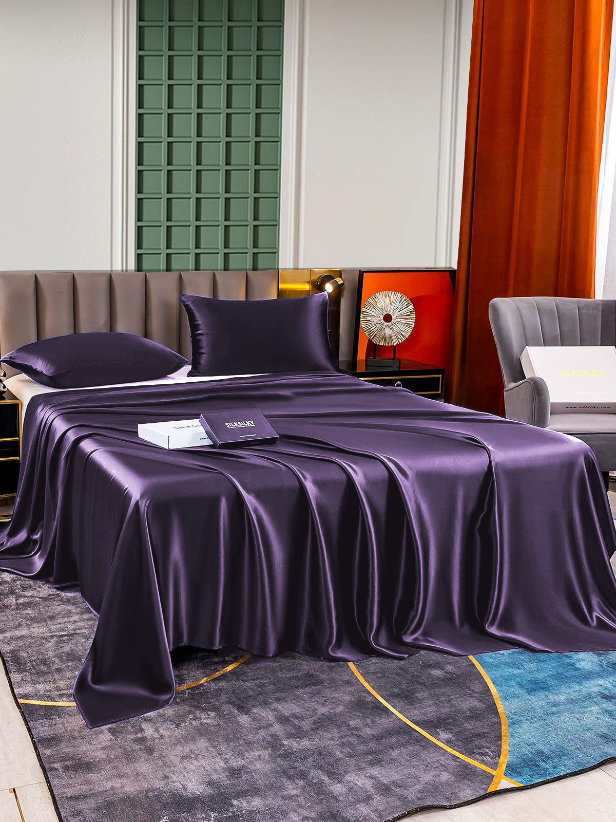 [Mörklila] SilkSilky-SE 25Momme Rent Silke Bedding Set 003