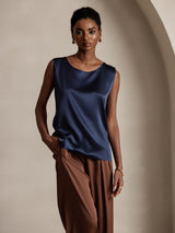 [Mörkblå] SilkSilky-SE Sleeveless Round Neck Cami Toppar 001