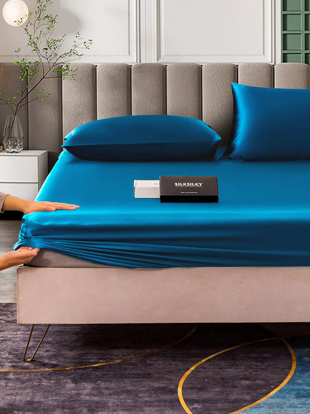 [Kungsblått] SilkSilky-SE 25Momme Rent Silke Bedding Set 006,