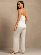 [Vit] SilkSilky-SE 19Momme Spaghetti Rem Djup Rund Halsringning Camisole Set 002