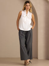 [Vit] SilkSilky-SE Sleeveless Tie Neck Cami Toppar 006