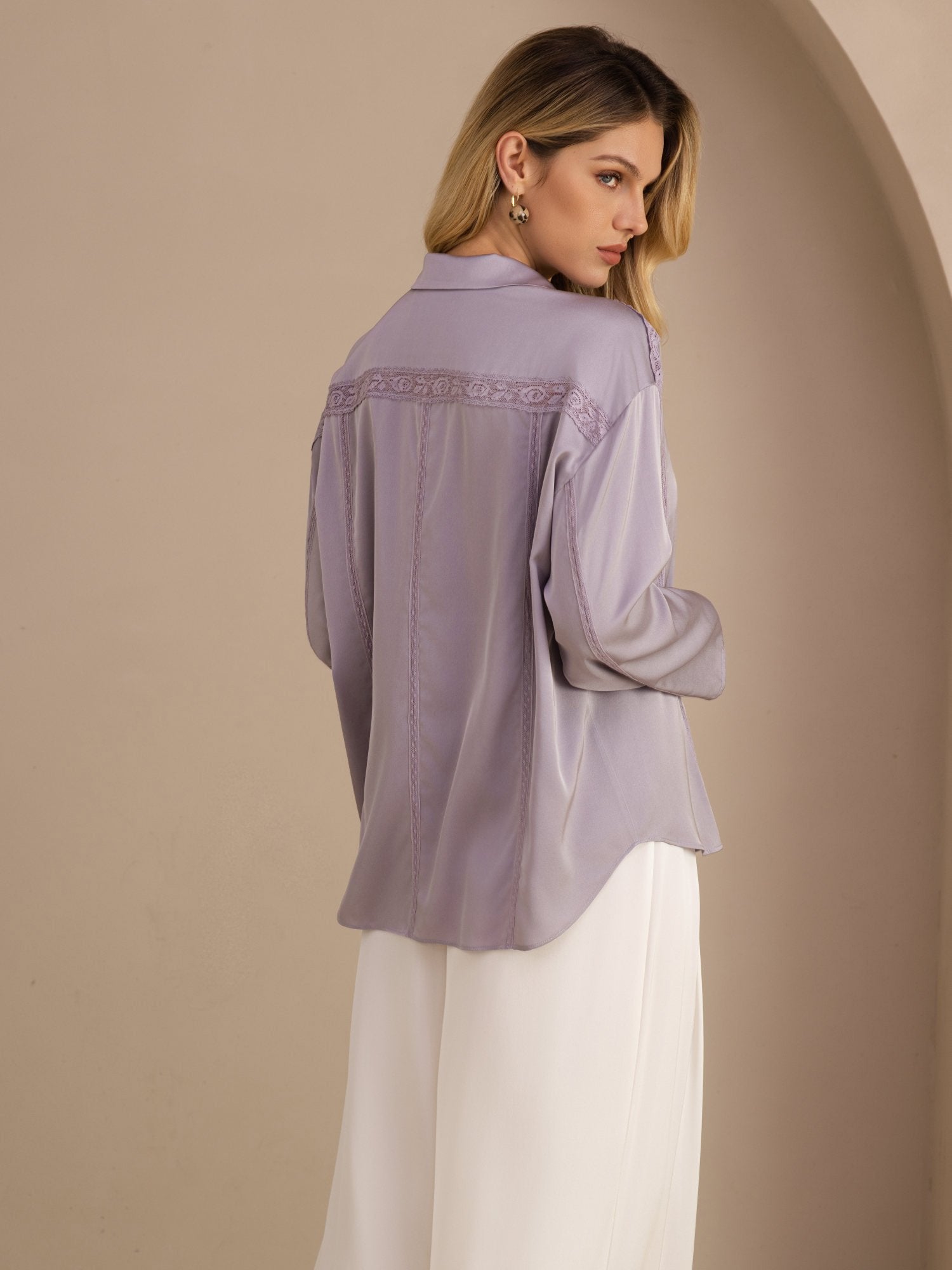 [Lila] SilkSilky-SE Long Sleeve Lapel Collar Blus 002