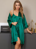 SilkSilky SE Rent Silke 3/4 Ärm Nightgown&Robe Set Grön 001