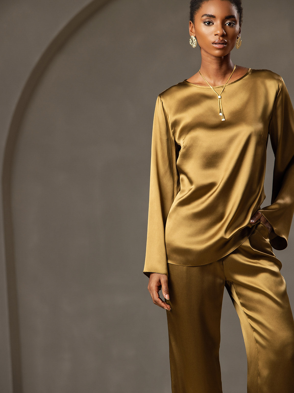 [Brun] SilkSilky-SE 19Momme Silke Womens T-Shirt 005,