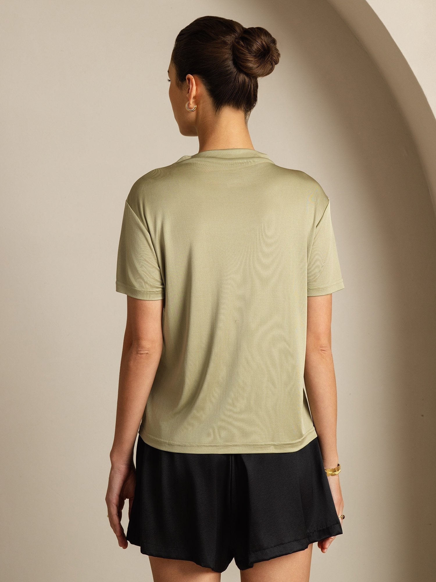[Torkad Ört] SilkSilky-SE Rent Silke Krage Dam T-Shirt 002