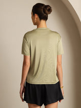[Torkad Ört] SilkSilky-SE 100% Silk Jersey Short Sleeve Mock Neck Dam T-Shirt 002