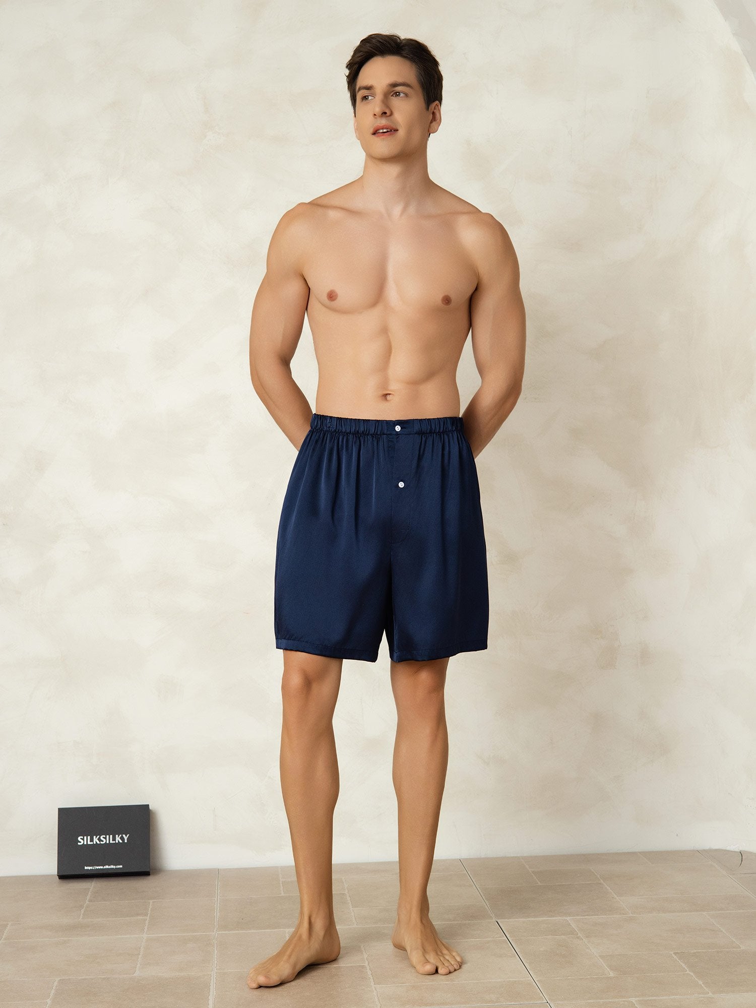 [Mörkblå] SilkSilky-SE Rent Silke Mens Sleep Bottoms 003