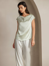[Ljusgrön] SilkSilky-SE Kappärm Cowl Neck Dam T-Shirt 003