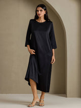 [Svart] SilkSilky-SE 3/4 Sleeve Round Neck Klänning 007