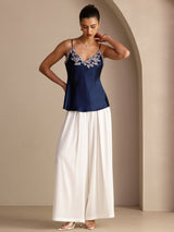 [Mörkblå] SilkSilky-SE Spaghetti Strap V Neck Cami Toppar 007