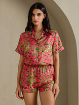 [Korallfärgad Serval] SilkSilky-SE Short Sleeve Notch Collar Dam Pyjama 005