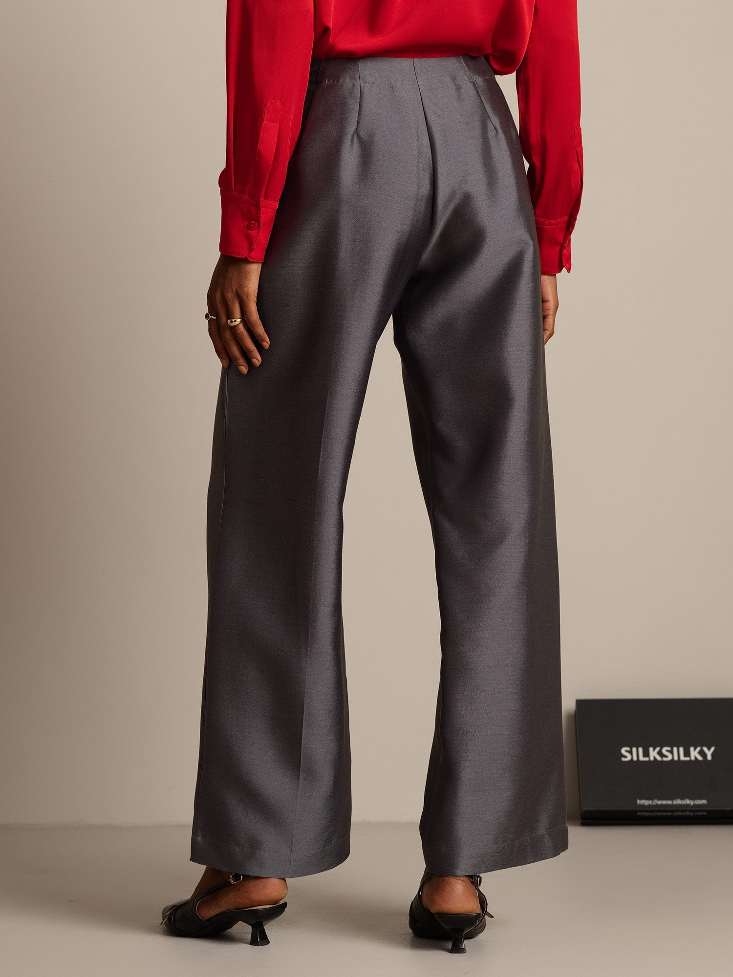 [Grå] SilkSilky-SE 32Momme Silk-Wool Blend Womens Pants 002,