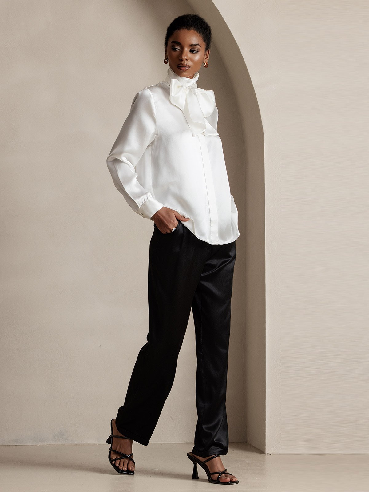 [Svart] SilkSilky-SE 19Momme Silke Womens Pants 006