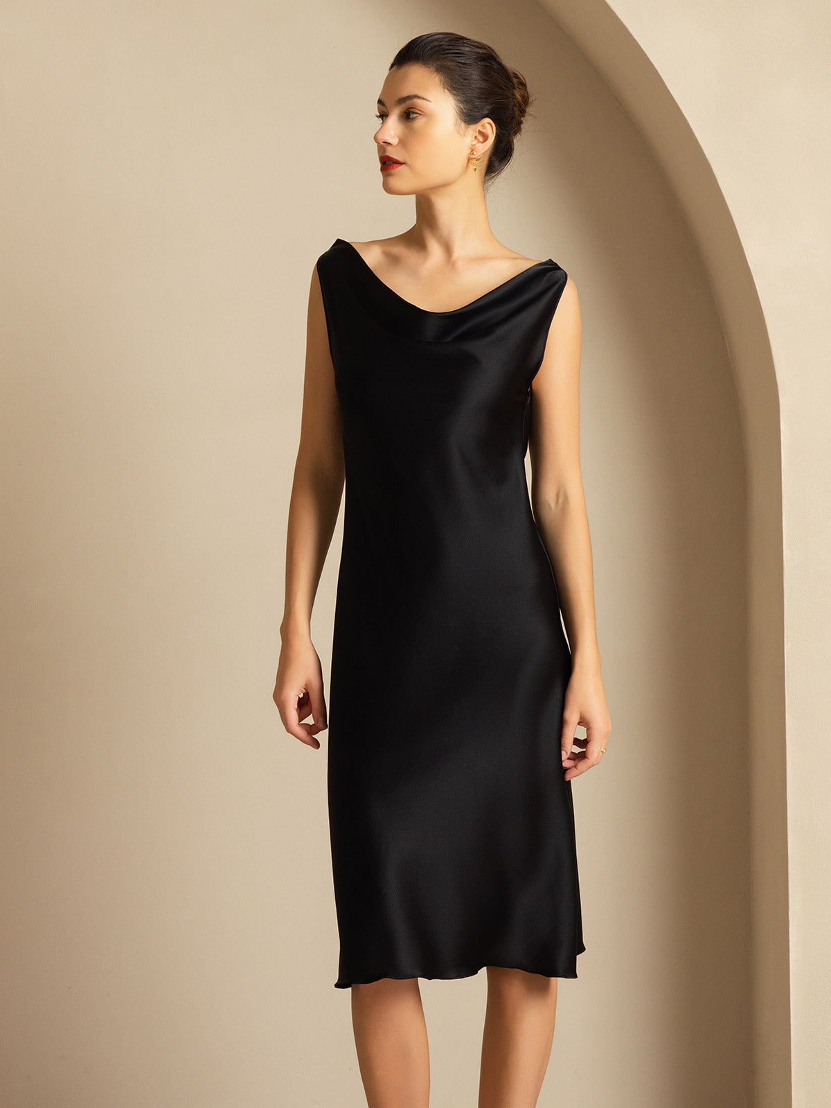 [Svart] SilkSilky-SE 19Momme Silke Dress 007