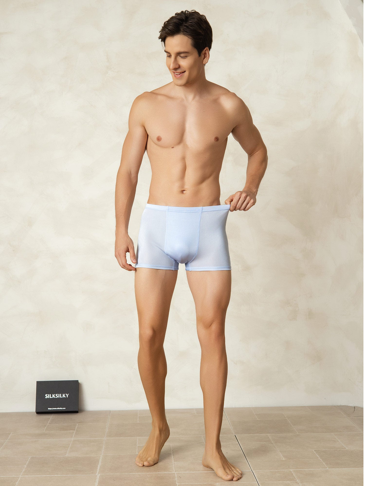 [Ljusblå] SilkSilky-SE Silke Stickad Mens Underwear 004