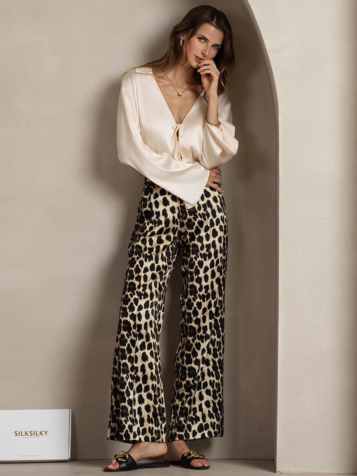 [Leopard] SilkSilky-SE 19Momme Silke Womens Pants 005