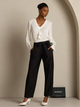[Vit] SilkSilky-SE Long Sleeve V Neck Damblusar 007
