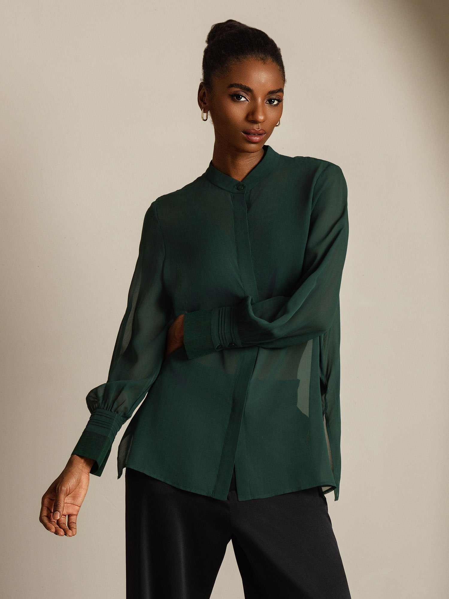 [Mörkgrön] SilkSilky-SE Rent Silke Womens Shirt 001