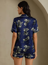 [Marinblått Lejon] SilkSilky-SE Short Sleeve Notch Collar Dam Pyjama 002