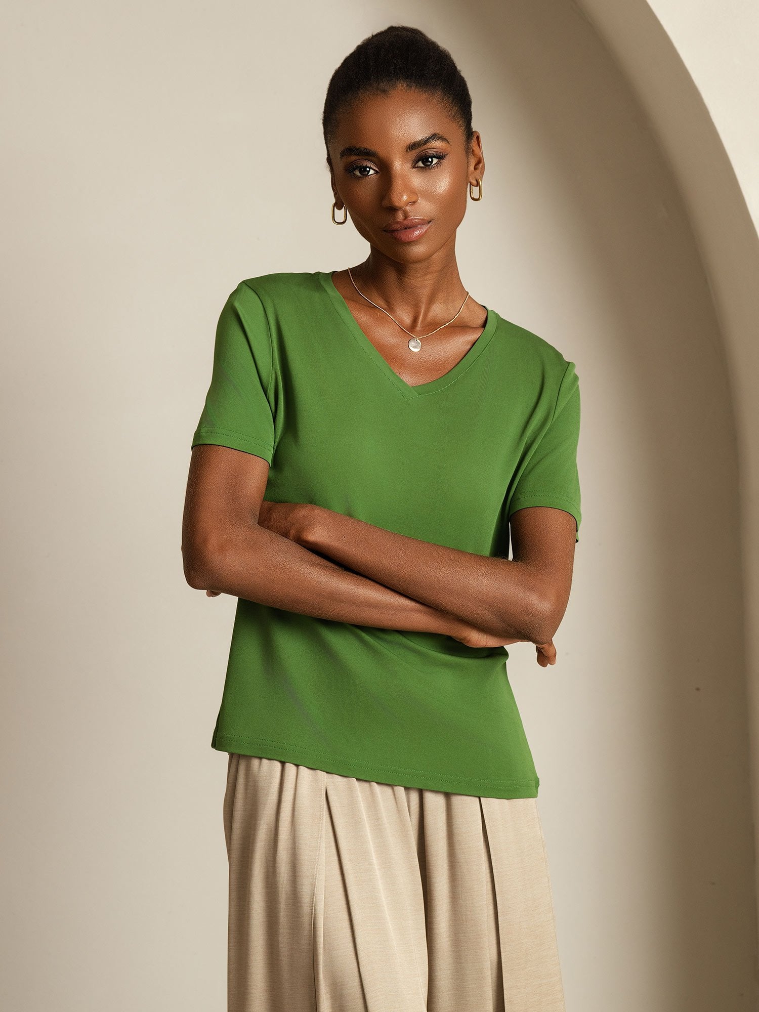 [Grön] SilkSilky-SE Rent Silke Womens T-Shirt 007