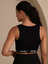 [Svart] SilkSilky-SE Sleeveless Crew Neck Cami Toppar 002