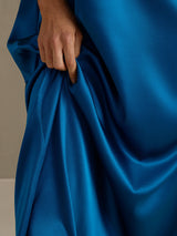 [Kungsblått] SilkSilky-SE 3/4 Sleeve Round Neck Klänning 003