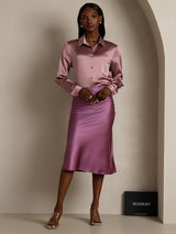 [Blek Mauve] SilkSilky-SE Long Sleeve Lapel Collar Damskjorta 008