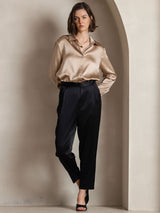 [Champagne] SilkSilky-SE Long Sleeve Lapel Collar Damskjorta 005