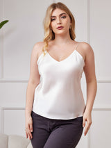[Vit] SilkSilky-SE Spaghetti Rem V Ringning Plus Storlek Cami Toppar 001